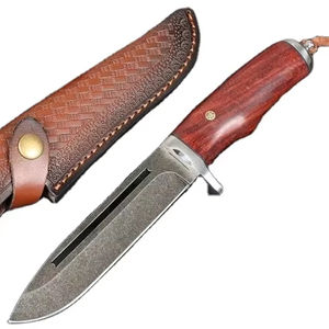 Cuchillo de Caza de Acero de Damasco Hecho a Mano de Alta Calidad, Cuchillo de Hoja Fija para Uso Diario con Mango de Madera y Funda de Cuero - Product Image 1