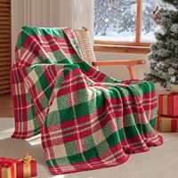 Weihnachtliche Karierte Halbflor-Fleece-Decke Weiche Warme Gemütliche Polyester-Decke für Sofa Bett Heim Feiertagsdekoration