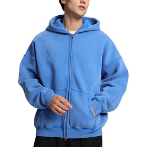 Sweat à capuche unisexe surdimensionné à double fermeture éclair, effet délavé, en molleton de coton épais, style vintage - Product Image 1