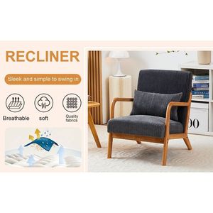 Fauteuil d'appoint en bois massif de style moderne du milieu du siècle avec coussin pour salon et lecture, chaise rembourrée durable - Product Image 4