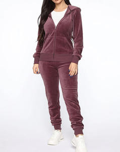 Ensemble de survêtement rétro en velours, veste à capuche et pantalon large, style sportif glamour, confortable pour l'hiver, deux pièces, doublure polaire unie, séchage rapide - Product Image 5