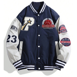 2026 Custom Made Wholesale Rate Men Embroidered Letter Fashionable Casual Loose Fit Winter College Melton Wool PU Leather <b>Jacket</b> - Product Image 1