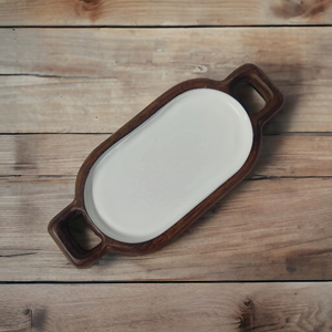 Bandeja Ovalada Decorativa Hecha a Mano con Esmalte Blanco y Madera de Mango, con Asa, para Servir, Decoración de Cocina, Exhibición de Alimentos, Artesanía India - Product Image 2