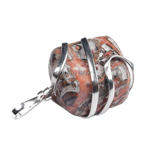 Venta al por mayor de fábrica, colgante de cristal de piedra curativa, ágata de jaspe roja, joyería de piedras preciosas talladas, colgante de cristal envuelto en alambre - Product Image 5