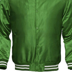 Chaqueta Varsity Verde Satinada para Hombre, Corte Regular, Color Sólido, Cierre de Botones, Prenda Exterior Informal, Impermeable, Estilo Vintage, Seda/Algodón, Invierno - Product Image 3