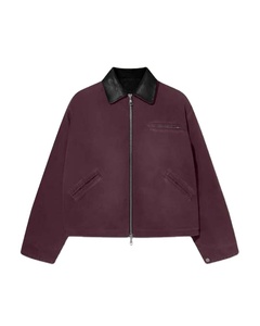 Nueva Llegada: Chaquetas de Trabajo de Manga Larga para Hombre, de Sarga, Lavadas, de Peso Pesado, con Cuello de Cuero Negro, de Algodón, con Cremallera Completa Delantera - Product Image 5