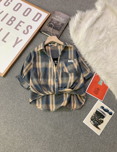 Camisa Corta a Cuadros para Mujer SUBICI L9041109, Manga Corta, Mezcla de Franela, Estilo Casual Holgado con Bolsillo y Etiqueta - Product Image 6