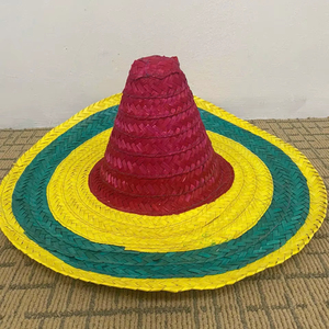 Chapeau de paille naturelle coloré style Mariachi Fiesta du Vietnam - Personnalisable avec logo, design rayé, pour l'été, les fêtes, le ski, les loisirs et le quotidien - Product Image 1
