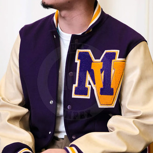 Veste d'hiver douce et confortable avec manches contrastées, broderie premium, poignets en tricot côtelé, veste de style universitaire pour tous les jours - Product Image 3