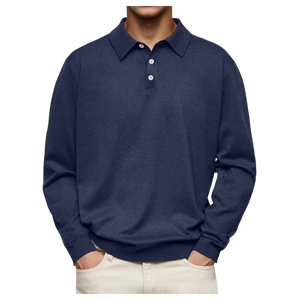 Polo à manches longues marron pour homme, en mélange de coton premium, col classique, pull décontracté et professionnel pour la mode automne-hiver - Product Image 1