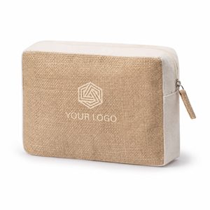 Pochette cosmétique en jute laminée avec fermeture éclair 23x16x3.5cm, soufflet en coton, logo personnalisé, sacs de maquillage et de toilette, vente en gros, OEM, marque privée - Product Image 3