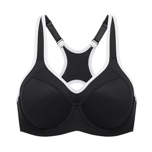Soutien-gorge de sport pour femme de haute qualité, col rond, maintien moyen, couleur noire unie, haut de sport pour adultes, par Micah Corporation - Product Image 5