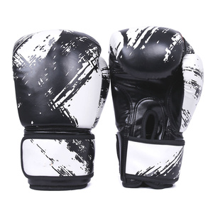 Gants de boxe en PU noir et blanc avec fermeture Velcro, design respirant pour l'entraînement des adultes - Product Image 1
