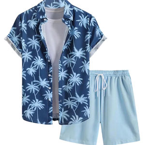 Ensemble de plage pour homme, chemise à manches courtes imprimée et short assorti, tenue décontractée estivale colorée, ensemble deux pièces pour homme - Product Image 1