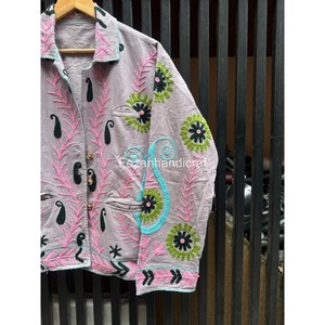 Hand Embroidered Cotton <b>Jacket</b> Floral <b>Pattern</b> Turn-down Collar Full Sleeve Spring Women's Boho Chic Coat Button Closer - Product Image 3