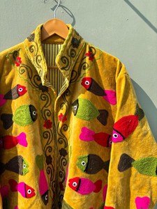 Unique & Artistic Wear Handmade <b>Velvet</b> Embroidered Fish Motif Jacket Women Boho Ethnic Statement Winter Wear Outwear <b>Blazer</b> - Product Image 5