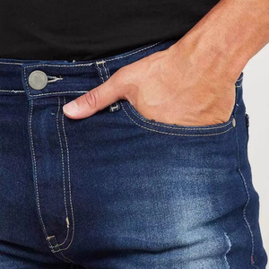 Jeans skinny déchirés bleu foncé pour hommes, coupe slim, effet délavé, qualité supérieure, vente en gros, tenue décontractée - Product Image 3