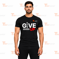 Tiierwear T-shirt noir à manches courtes pour homme, imprimé « Never Give Up », décontracté, col rond, coupe ajustée, en jersey de coton respirant