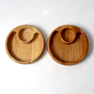 hot selling acacia Wood <b>Chip</b> and Dip <b>Tray</b> with Ceramic Bowl Elegant Round Serving Platter for Snacks and Dips - Product Image 1