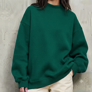 เสื้อสเวตเชิ้ตคอเต่าทรงโอเวอร์ไซส์สำหรับผู้หญิง สีเขียวล้วน ผ้าฝ้ายถัก 100% ทรงไหล่ตก สวมใส่สบายๆ ในฤดูใบไม้ร่วง - Product Image 1