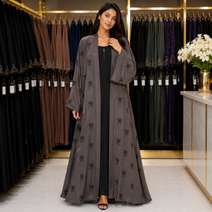 Elegant All Over Floral Embroidery Abaya | Luxury Dubai Open Front Abaya with Full Embroidered Flower Design Elegant floral - Product Image 1