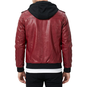 <b>Men's</b> Solid Color Leather Hooded <b>Biker</b> <b>Jacket</b> - Fully Customizable Motorcycle <b>Jacket</b> <b>Men's</b> Leather <b>Biker</b> <b>Jacket</b> - Product Image 2