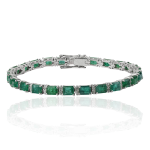 Pulsera de tenis de plata de ley 925 con esmeralda natural y diamantes, moderna y en oferta, para mujer, ideal para fiestas. - Product Image 1