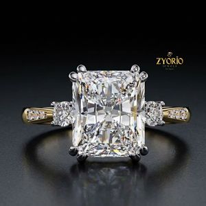 14K Gold Radiant Cut Three Stone Diamond Ring Diamond Accent Engagement Ring Lab Grown Diamond Bridal Jewelry - Product Image 2