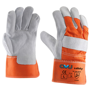 Unique Design Split Leather Work Rigger Gloves with Cotton Fabric Back Reinforced Palm and Extended <b>Cuff</b> for Construction - Product Image 2