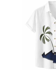 Chemise boutonnée à manches courtes avec imprimé de palmiers tropicaux au coucher du soleil, style décontracté d'été pour la plage, pour hommes, fabrication OEM personnalisée en gros - Product Image 3