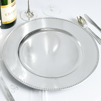 Assiette de Présentation en Argent avec Bord Doré Perlé, Plateau de Service en Métal, Sous-Assiette de Luxe pour Mariage et Décoration de Table de Fête