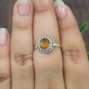 Natural Tiger Eye Gemstone Ring 925 Sterling Silver Handmade Statement Ring Brown Cabochon Stone Boho Vintage Jewelry Wholesale - Product Image 5