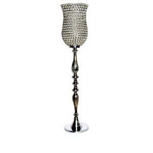 Candélabre de sol haut de gamme en argent avec abat-jour en cristal perlé fait main, porte-bougie moderne en métal pour mariages et événements - Product Image 2
