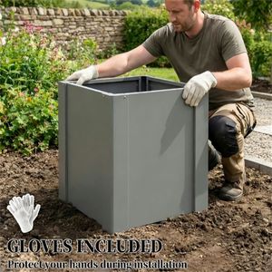 Jardinière surélevée et bac de plantation gris pour extérieur, pot de fleurs élégant pour usage intérieur/extérieur - Product Image 4