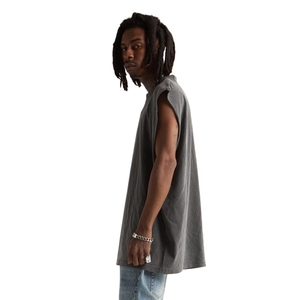 Débardeur Homme Vintage Gris Foncé Personnalisé en Coton Épais Coupe Oversize Épaules Tombantes - Product Image 2
