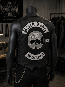 Custom Windproof Waterproof Breathable Patches Men's Genuine Leather Moto <b>Vest</b> V-Neck Skull Design <b>Black</b> Outerwear Smart Casual - Product Image 2