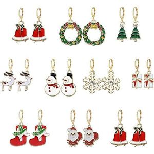 Boucles d'oreilles créoles de Noël pour femmes, 10 paires de bijoux avec sapins de Noël, clochettes et flocons de neige - Product Image 1