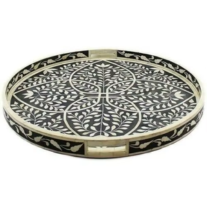 Bandeja de Consola Artesanal Premium con Incrustaciones de Hueso, Exquisita Bandeja Decorativa Hecha a Mano con Patrón Floral, Apta para Lavavajillas - Product Image 2