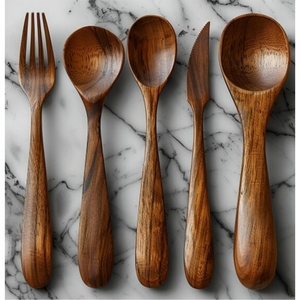 Premium Handcrafted Wooden Cutlery <b>Set</b> Organic Wood <b>Spoon</b> <b>Fork</b> Knife <b>Set</b> Reusable Sustainable Kitchenware <b>Set</b> for Restaurants - Product Image 1