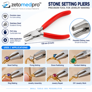 Alicates de Precisión para Engastar Piedras de Acero Inoxidable, Herramienta para Engastar Joyas con Bisel, 130 mm, 5 Pulgadas, Zetomed Pro - Product Image 2
