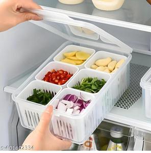 Boîte de conservation alimentaire transparente avec grille de drainage amovible pour viande, oignon, gingembre, fruits, légumes – Conteneur de fraîcheur pour réfrigérateur - Product Image 3