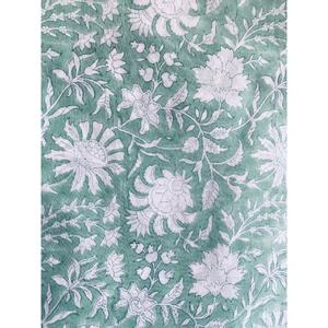See Green Floral Print Hand Block Print India Fabric Yard Fabric for Dress Making - Product Image 5