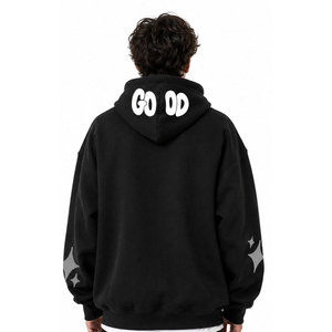 Sweat-shirt à capuche unisexe surdimensionné noir décontracté d'automne à prix abordable, imprimé sur mesure avec poche et motif étoile - Product Image 3