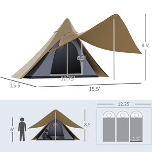 Tenda da Campeggio Teepee per 2-3 Persone con Veranda, Facile da Montare, per Escursioni e Campeggio all'Aperto - Product Image 2