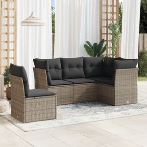 Juego de sofás de jardín de acero con recubrimiento de polvo y ratán gris PE de 5 piezas - Product Image 1