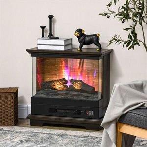 Cheminée électrique 26 pouces 1400W avec insert, flamme LED, télécommande française, pour usage domestique, hôtelier, camping-car et extérieur, en verre et métal - Product Image 1