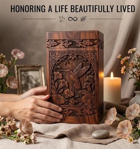 Handcrafted Rosewood Cremation Urn <b>for</b> Human <b>Ashes</b> Hummingbird Engraved Wooden Memorial <b>Box</b> Eternal Turquoise River Rosewood - Product Image 4