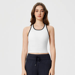 Custom Colors <b>Women</b> <b>Knitted</b> Halter <b>Tank</b> <b>Top</b> Solid Color Breathable Minimalist Style Regular Length Sporty Wear - Product Image 2