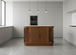 Meubles PKP, armoire de cuisine moderne en teck avec portes en verre, plateau en marbre, construction solide, design écologique, facile à nettoyer - Product Image 3