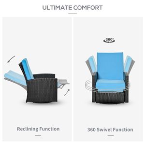 Fauteuil inclinable en rotin tressé pour patio, pivotant à 360 degrés, avec repose-pieds, en rotin PE d'extérieur et coussin moelleux, chaise longue confortable - Product Image 6